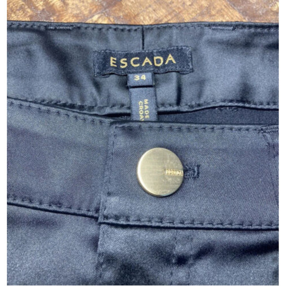 Escada Black Gold Accents Luxury Shiny Pants Size 34/ Small - Picture 3 of 16